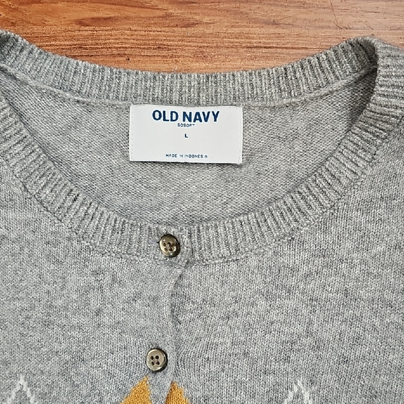 Old Navy Gray Cardigan with Navy and Gold Argyle - Picture 2 of 2
